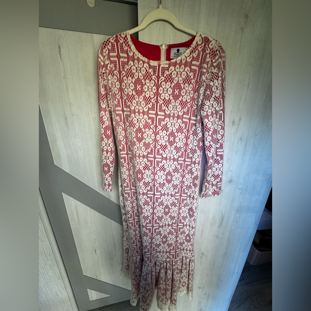 Dainty Jewells Hot Pink and White Lace Dress Size L